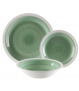 Vajilla porcelana verde bosque y blanco 18 piezas contemporánea.