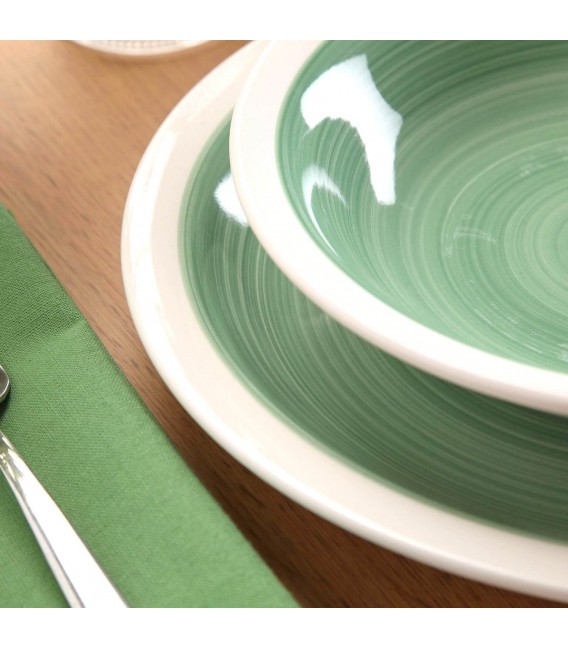 Vajilla porcelana verde bosque y blanco 18 piezas contemporánea. 1