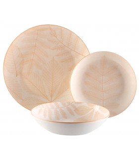 Vajilla porcelana beige y blanco estilo boho de 18 piezas única.