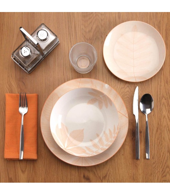 Vajilla porcelana beige y blanco estilo boho de 18 piezas única. Mdmhogar