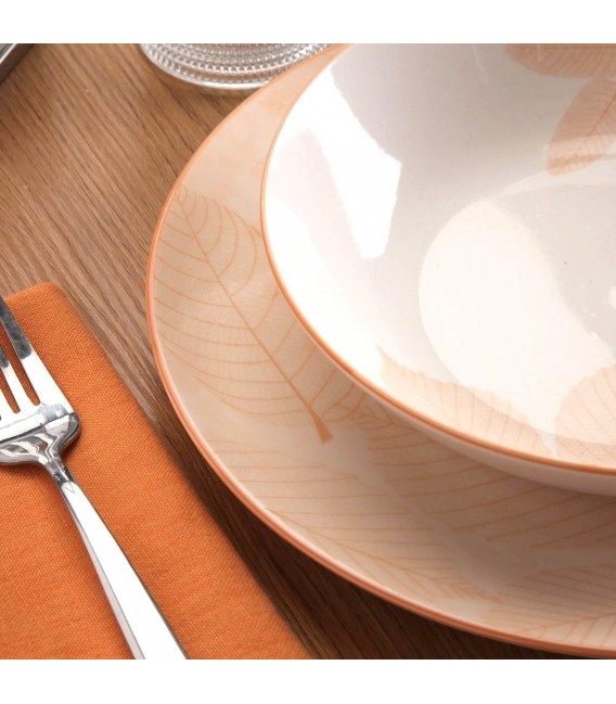 Vajilla porcelana beige y blanco estilo boho de 18 piezas única. 1