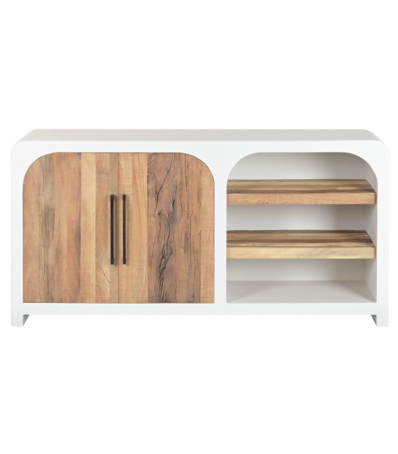 Aparador madera blanca y natural reciclada estilo ibicenco 2 puertas. 1