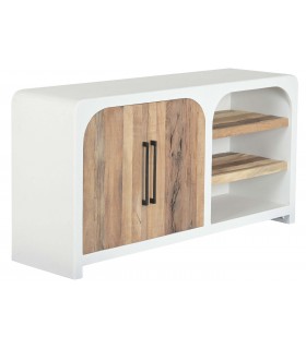 Aparador madera blanca y natural reciclada estilo ibicenco 2 puertas.