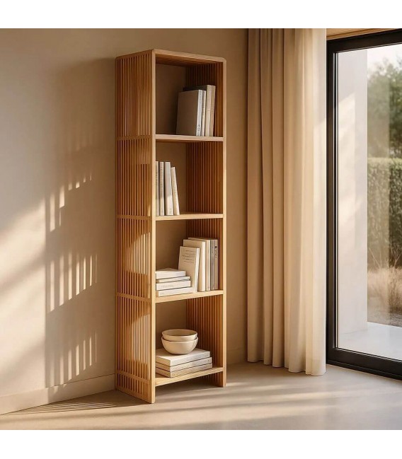 Estantería boho chic de teca reciclada en madera natural alta. Mdmhogar