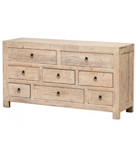 Cómoda oriental XL en madera natural con 8 cajones gran capacidad.