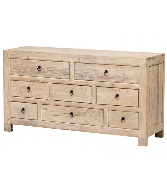 Cómoda oriental XL en madera natural con 8 cajones gran capacidad.