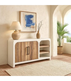 Aparador madera blanca y natural reciclada estilo ibicenco 2 puertas. Mdmhogar