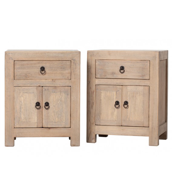 Conjunto 2 mesitas noche orientales madera natural pino inseparables.