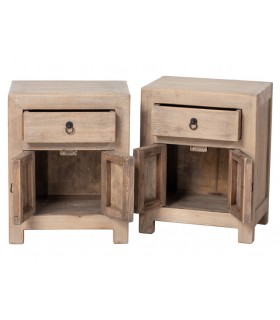 Conjunto 2 mesitas noche orientales madera natural pino inseparables. 1