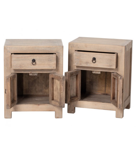 Conjunto 2 mesitas noche orientales madera natural pino inseparables. 1