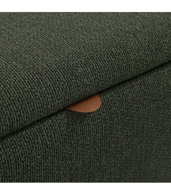 Banco pie de cama nórdico verde con baúl y patas de madera natural. 4