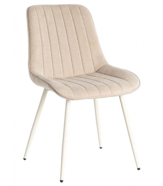 Silla tapizada beige contemporánea con patas metálicas contract.
