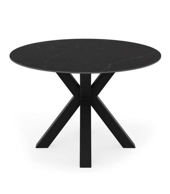 Mesa redonda contemporánea en metal negro y porcelánico mármol. 1