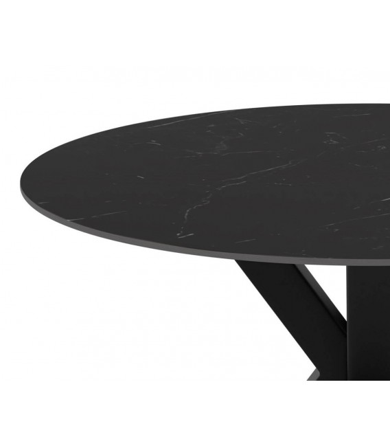 Mesa redonda contemporánea en metal negro y porcelánico mármol. 3