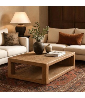 Mesa de centro XL estilo japandi en madera maciza reciclada natural. Mdm hogar