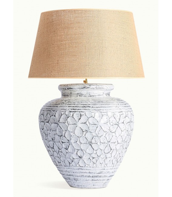 LAMPARA DE SOBREMESA XXXL 70 Ø X 99 BERGI TERRACOTA BLANCA ROZADO PANTALLA YUTE NATURAL