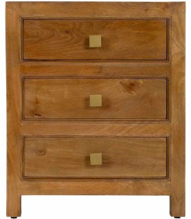 Mesita boho madera miel con tres cajones. 1