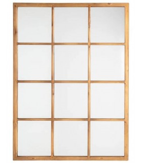 Espejo rectangular boho efecto ventana en madera natural y espejo.