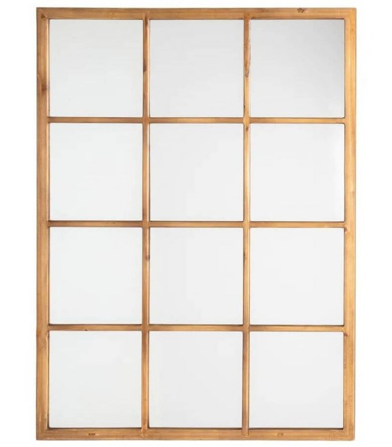 Espejo rectangular boho efecto ventana en madera natural y espejo.