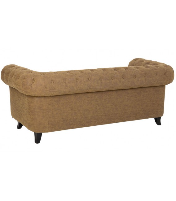 Sofá chester 3 plazas en polipiel camel con patas madera negras. 2