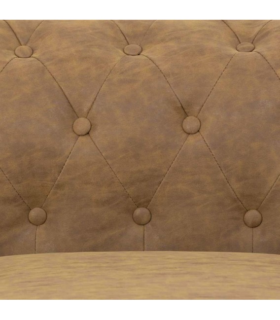 Sofá chester 3 plazas en polipiel camel con patas madera negras. 4