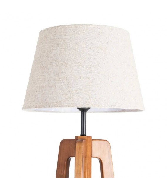 Lámpara de pie contemporánea en madera cerezo y pantalla lino crudo. 1