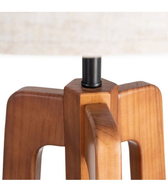 Lámpara de pie contemporánea en madera cerezo y pantalla lino crudo. 2