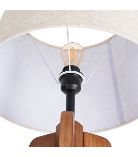 Lámpara de pie contemporánea en madera cerezo y pantalla lino crudo. 3