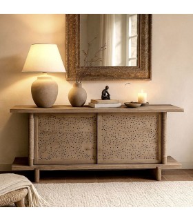 Aparador diseño madera mango y cáñamo natural con correderas. Mdmhogar