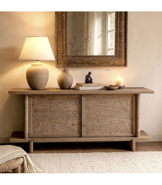 Aparador diseño madera mango y cáñamo natural con correderas. Mdmhogar