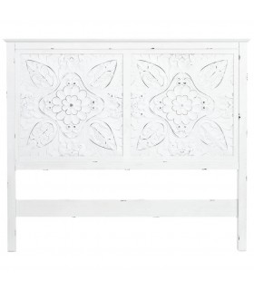 Cabecero provenzal blanco roto en madera de pino tallada clásica. 1