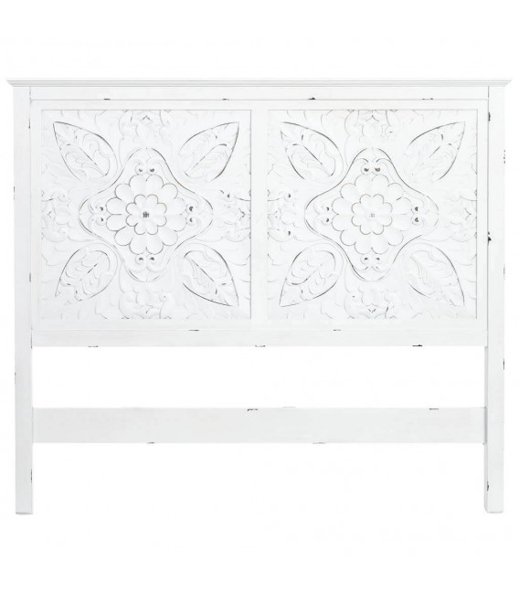 Cabecero provenzal blanco roto en madera de pino tallada clásica. 1