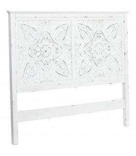 Cabecero provenzal blanco roto en madera de pino tallada clásica.