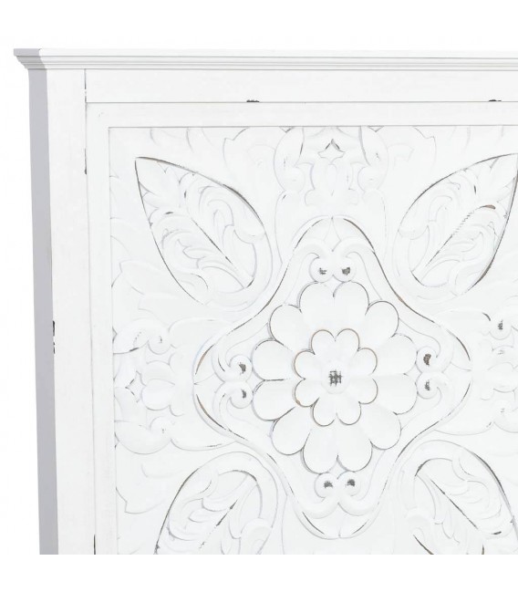 Cabecero provenzal blanco roto en madera de pino tallada clásica. 3