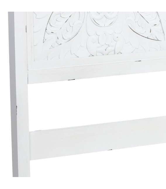 Cabecero provenzal blanco roto en madera de pino tallada clásica. 5