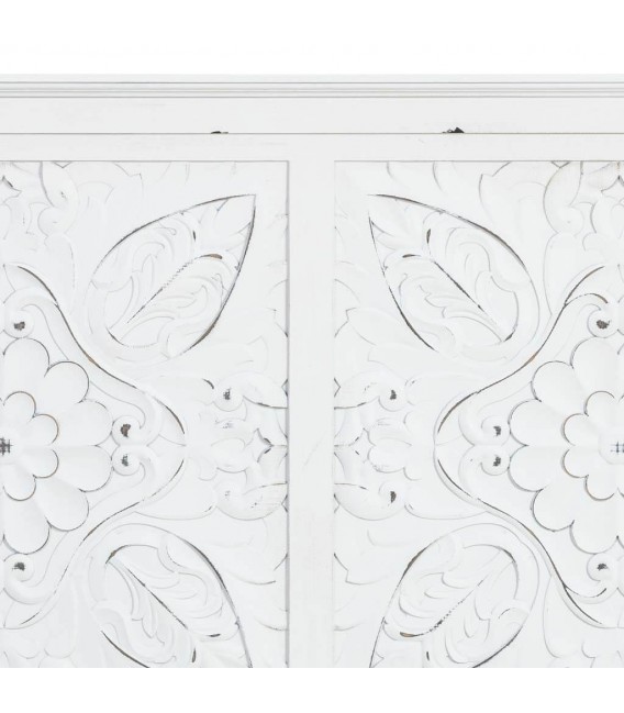 Cabecero provenzal blanco roto en madera de pino tallada clásica. 4