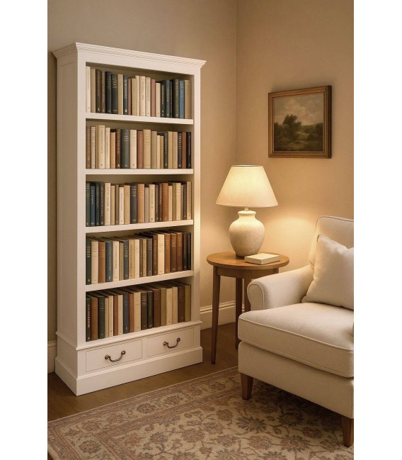 Estantería blanca clásica con cajones y tiradores de bronce. Mdmhogar