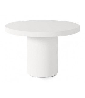 Mesa redonda blanca de microcemento, estilo ibicenco natural. 1