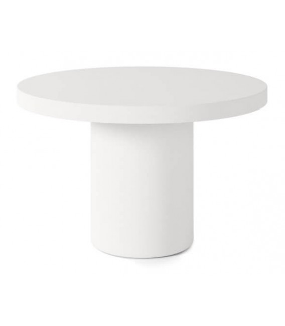 Mesa redonda blanca de microcemento, estilo ibicenco natural. 1