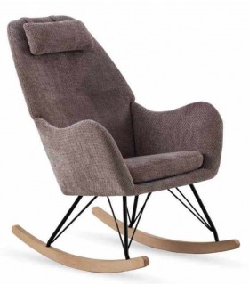 Sillón mecedora nórdico marrón en madera y metal elegante y cómodo.