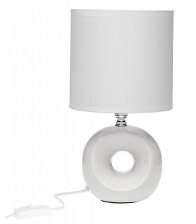 Lámpara sobremesa blanca de cerámica y pantalla textil ovalada