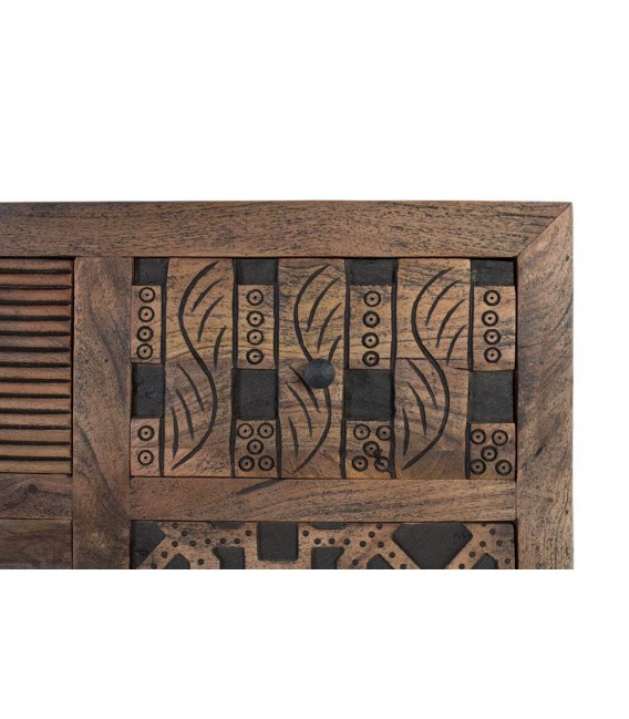 Cómoda étnica XL de madera nogal y metal con 12 cajones únicos. 3