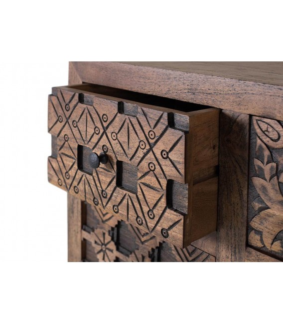 Cómoda étnica XL de madera nogal y metal con 12 cajones únicos. 2