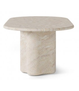 Mesa comedor ovalada de microcemento travertino contemporánea. 1