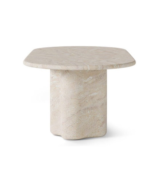 Mesa comedor ovalada de microcemento travertino contemporánea. 1