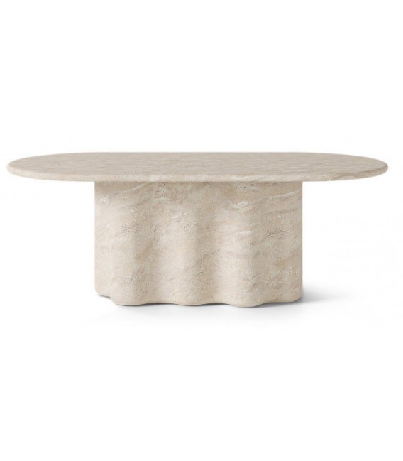 Mesa comedor ovalada de microcemento travertino contemporánea.
