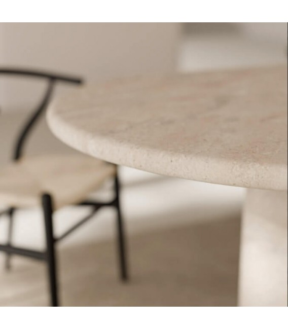 Mesa comedor ovalada de microcemento travertino contemporánea. 3