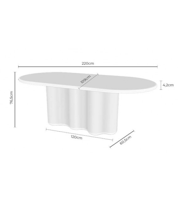 Mesa comedor ovalada de microcemento travertino contemporánea. 4