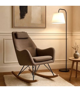 Sillón mecedora nórdico marrón en madera y metal elegante y cómodo. Mdmhogar