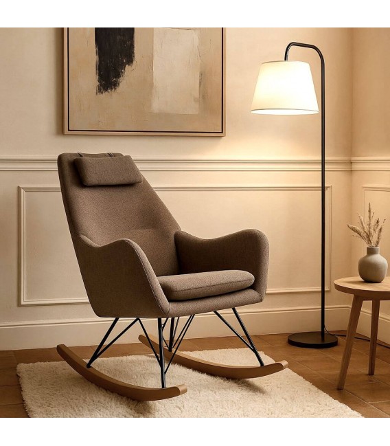 Sillón mecedora nórdico marrón en madera y metal elegante y cómodo. Mdmhogar